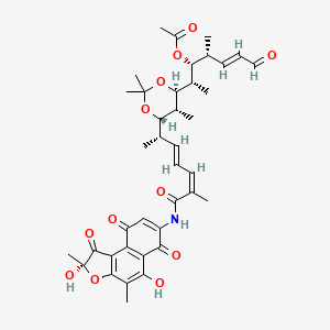 molecular formula C39H47NO12 B12729159 Rifamycin,12,29-deepoxy-27,28-didehydro-27-demethoxy-1,4-dideoxy-1,4,28,29-tetrahydro-12-hydroxy-21,23-O-(1-methylethylidene)-1,4,29-trioxo-, (27E)- CAS No. 146744-88-9