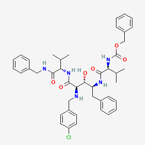molecular formula C43H52ClN5O6 B12729187 (2R,3R,4S)-N-(2-((4-Chlorophenyl)methylamino)-4-((N-((benzyloxy)carbonyl)valyl)amino)-3-hydroxy-5-phenylpentanoyl)valine benzylamide CAS No. 161277-29-8