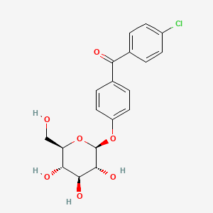 molecular formula C19H19ClO7 B12729190 Methanone, (4-chlorophenyl)(4-(beta-D-glucopyranosyloxy)phenyl)-, hemihydrate CAS No. 83355-63-9