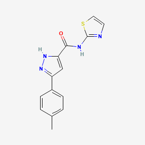 molecular formula C14H12N4OS B12729269 1H-Pyrazole-3-carboxamide, 5-(4-methylphenyl)-N-2-thiazolyl- CAS No. 130421-53-3
