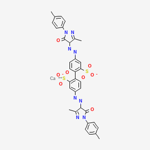 molecular formula C34H28CaN8O8S2 B12729273 Calcium 4,4'-bis((4,5-dihydro-3-methyl-5-oxo-1-p-tolyl-1H-pyrazol-4-yl)azo)(1,1'-biphenyl)-2,2'-disulphonate CAS No. 85005-82-9
