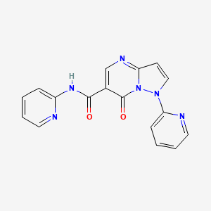 molecular formula C17H12N6O2 B12729296 Pyrazolo(1,5-a)pyrimidine-6-carboxamide, 1,7-dihydro-7-oxo-N,1-di-2-pyridinyl- CAS No. 87948-82-1