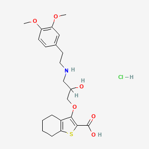 molecular formula C22H30ClNO6S B12729418 Benzo(b)thiophene-2-carboxylic acid, 4,5,6,7-tetrahydro-3-(3-((2-(3,4-dimethoxyphenyl)ethyl)amino)-2-hydroxypropoxy)-, hydrochloride CAS No. 85462-89-1