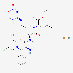 molecular formula C26H43BrCl2N8O6 B12729496 Ethyl N-(N2-(3-(bis(2-chloroethyl)amino)-3-phenyl-L-alanyl)-N5-(imino(nitroamino)methyl)-L-ornithyl)-L-norvalinate monohydrobromide CAS No. 35849-53-7