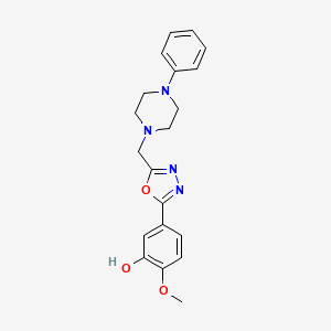 molecular formula C20H22N4O3 B12729528 Phenol, 2-methoxy-5-(5-((4-phenyl-1-piperazinyl)methyl)-1,3,4-oxadiazol-2-yl)- CAS No. 127718-47-2