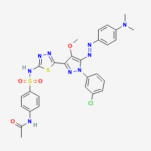molecular formula C28H26ClN9O4S2 B12729596 Acetamide, N-(4-(((5-(1-(3-chlorophenyl)-5-((4-(dimethylamino)phenyl)azo)-4-methoxy-1H-pyrazol-3-yl)-1,3,4-thiadiazol-2-yl)amino)sulfonyl)phenyl)- CAS No. 172701-61-0