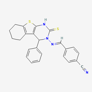 molecular formula C24H20N4S2 B12729617 Benzonitrile, 4-(((1,4,5,6,7,8-hexahydro-4-phenyl-2-thioxo(1)benzothieno(2,3-d)pyrimidin-3(2H)-yl)imino)methyl)- CAS No. 136541-58-7