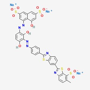 molecular formula C37H21N6Na3O12S5 B12729651 Trisodium 4-((2,4-dihydroxy-3-((4-(6-methyl-7-sulphonato(2,6'-bibenzothiazol)-2'-yl)phenyl)azo)phenyl)azo)-5-hydroxynaphthalene-2,7-disulphonate CAS No. 93940-05-7