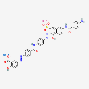 molecular formula C37H25KN7NaO9S B12730666 Potassium sodium 5-((4-(((4-((6-((4-aminobenzoyl)amino)-1-hydroxy-3-sulphonato-2-naphthyl)azo)phenyl)amino)carbonyl)phenyl)azo)salicylate CAS No. 83221-59-4