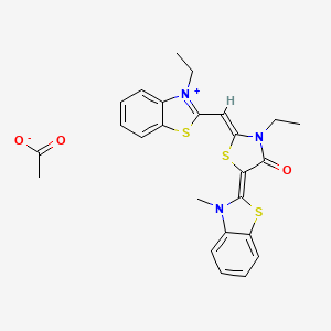 molecular formula C25H25N3O3S3 B12731123 Benzothiazolium, 3-ethyl-2-((3-ethyl-5-(3-methyl-2(3H)-benzothiazolylidene)-4-oxo-2-thiazolidinylidene)methyl)-, acetate, trihydrate CAS No. 147366-52-7