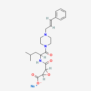 molecular formula C23H30N3NaO5 B12731201 Oxiranecarboxylic acid, 3-(((3-methyl-1-((4-(3-phenyl-2-propenyl)-1-piperazinyl)carbonyl)butyl)amino)carbonyl)-, monosodium salt CAS No. 84456-43-9