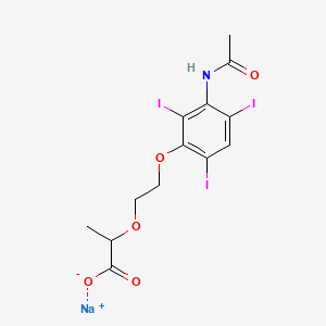 molecular formula C13H13I3NNaO5 B12731237 2-(2-(3-Acetamido-2,4,6-triiodophenoxy)ethoxy)propionic acid sodium salt CAS No. 102504-52-9