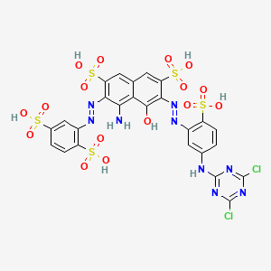 molecular formula C25H17Cl2N9O16S5 B12731253 4-Amino-6-((5-((4,6-dichloro-1,3,5-triazin-2-yl)amino)-2-sulphophenyl)azo)-3-((2,5-disulphophenyl)azo)-5-hydroxynaphthalene-2,7-disulphonic acid CAS No. 61433-40-7