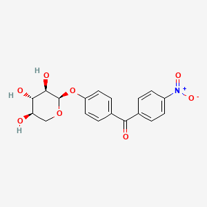 molecular formula C18H17NO8 B12731260 Methanone, (4-nitrophenyl)(4-(alpha-D-xylopyranosyloxy)phenyl)- CAS No. 147029-72-9