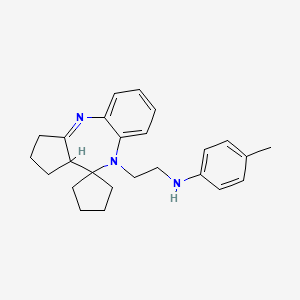 molecular formula C25H31N3 B12731289 Spiro(benzo(b)cyclopenta(e)(1,4)diazepine-10(9H),1'-cyclopentane)-9-ethanamine, 1,2,3,10a-tetrahydro-N-(4-methylphenyl)- CAS No. 133307-92-3