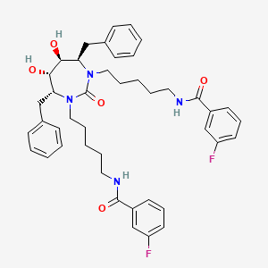 molecular formula C43H50F2N4O5 B12731294 N-(5-((5S,6S,4R,7R)-4,7-Bisbenzyl-3-(5-((3-fluorophenyl)carbonylamino)pentyl)-5,6-dihydroxy-2-oxo(1,3-diazaperhydroepinyl))pentyl)(3-fluorophenyl)carboxamide CAS No. 167826-36-0