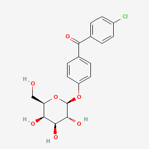 molecular formula C19H19ClO7 B12731660 Methanone, (4-chlorophenyl)(4-(beta-D-galactopyranosyloxy)phenyl)-, hemihydrate CAS No. 83357-01-1