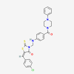 molecular formula C28H25ClN4O2S2 B12731692 Piperazine, 1-(4-(((5-((4-chlorophenyl)methylene)-4-oxo-2-thioxo-3-thiazolidinyl)methyl)amino)benzoyl)-4-phenyl- CAS No. 104183-57-5