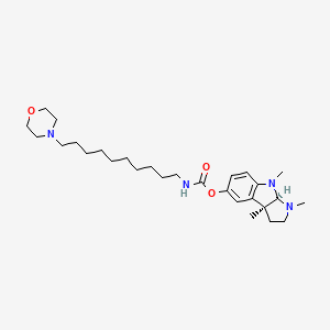 molecular formula C28H46N4O3 B12731850 Carbamic acid, (10-(4-morpholinyl)decyl)-, 1,2,3,3a,8,8a-hexahydro-1,3a,8-trimethylpyrrolo(2,3-b)indol-5-yl ester, (3aS-cis)- CAS No. 154619-64-4