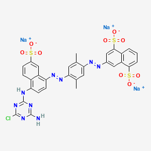 molecular formula C31H21ClN9Na3O9S3 B12731851 Trisodium 3-((4-((4-((4-amino-6-chloro-1,3,5-triazin-2-yl)amino)-7-sulphonato-1-naphthyl)azo)-2,5-dimethylphenyl)azo)naphthalene-1,5-disulphonate CAS No. 84434-57-1