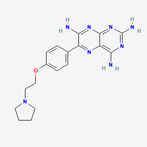 molecular formula C18H22N8O B12731859 Pteridine-2,4,7-triamine, 6-(4-(2-(1-pyrrolidinyl)ethoxy)phenyl)- CAS No. 167224-18-2