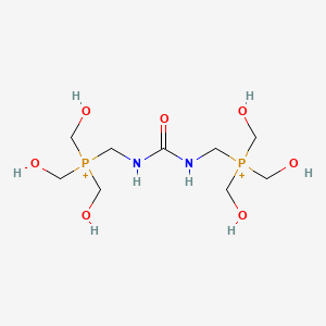 molecular formula C9H24N2O7P2+2 B12731873 Phosphonium, (carbonylbis(iminomethylene))bis(tris(hydroxymethyl)- CAS No. 87957-27-5
