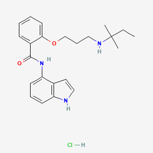 molecular formula C23H30ClN3O2 B12731947 Benzamide, 2-(3-((1,1-dimethylpropyl)amino)propoxy)-N-1H-indol-4-yl-, hydrochloride CAS No. 129323-48-4