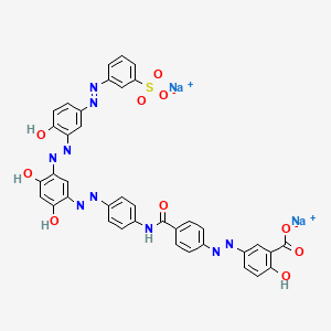 molecular formula C38H25N9Na2O10S B12731955 Disodium 5-((4-(((4-((2,4-dihydroxy-5-((2-hydroxy-5-((3-sulphonatophenyl)azo)phenyl)azo)phenyl)azo)phenyl)amino)carbonyl)phenyl)azo)salicylate CAS No. 94021-32-6