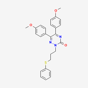 molecular formula C26H25N3O3S B12731971 1,2,4-Triazin-3(2H)-one, 5,6-bis(4-methoxyphenyl)-2-(3-(phenylthio)propyl)- CAS No. 102429-74-3