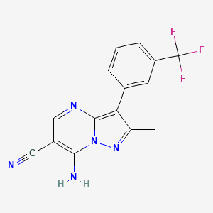 molecular formula C15H10F3N5 B1273199 7-Amino-2-methyl-3-[3-(trifluoromethyl)phenyl]pyrazolo[1,5-a]pyrimidine-6-carbonitrile CAS No. 863305-83-3