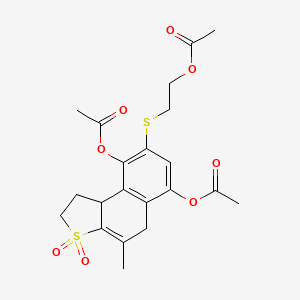 molecular formula C21H24O8S2 B12732014 Naphtho(2,1-b)thiophene-6,9-diol, 1,2,5,9b-tetrahydro-8-((2-(acetyloxy)ethyl)thio)-4-methyl-,diacetate, 3,3-dioxide CAS No. 125220-00-0