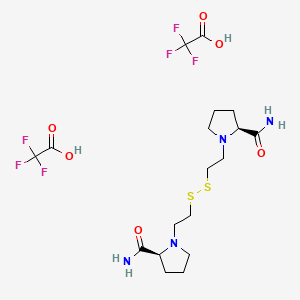 molecular formula C18H28F6N4O6S2 B12732035 N,N'-Bis(prolyl)cystamine bis(trifluoroacetate) CAS No. 147529-90-6