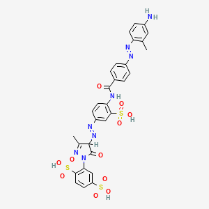 molecular formula C30H26N8O11S3 B12732064 2-(4-((4-((4-((4-Amino-o-tolyl)azo)benzoyl)amino)-3-sulphophenyl)azo)-4,5-dihydro-3-methyl-5-oxo-1H-pyrazol-1-yl)benzene-1,4-disulphonic acid CAS No. 94200-34-7