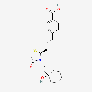 molecular formula C21H29NO4S B12732148 Benzoic acid, 4-(3-(3-(2-(1-hydroxycyclohexyl)ethyl)-4-oxo-2-thiazolidinyl)propyl)-, (S)- CAS No. 84040-57-3