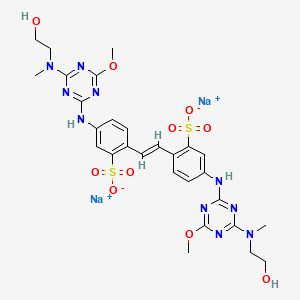 molecular formula C28H32N10Na2O10S2 B12732192 Disodium 4,4'-bis((4-((2-hydroxyethyl)methylamino)-6-methoxy-1,3,5-triazin-2-yl)amino)stilbene-2,2'-disulphonate CAS No. 94200-36-9