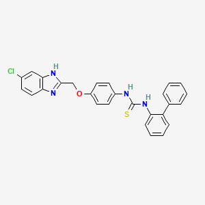 molecular formula C27H21ClN4OS B12732222 Thiourea, N-(1,1'-biphenylyl)-N'-(4-((5-chloro-1H-benzimidazol-2-yl)methoxy)phenyl)- CAS No. 84494-46-2