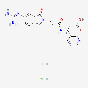 molecular formula C20H24Cl2N6O4 B12732287 3-(3-(6-Guanidino-1-oxoisoindolin-2yl)propanamido)-3-(pyridine-3yl)propanoic acid dihydrochloride CAS No. 1445774-05-9