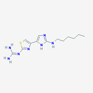 molecular formula C13H21N7S B12732291 Guanidine, (4-(2-(hexylamino)-1H-imidazol-4-yl)-2-thiazolyl)- CAS No. 88723-96-0