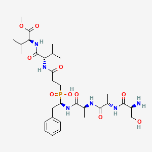 molecular formula C31H51N6O10P B12732348 L-Valine, N-(N-(3-(hydroxy(2-phenyl-1-((N-(N-L-seryl-L-alanyl)-L-alanyl)amino)ethyl)phosphinyl)-1-oxopropyl)-L-valyl)-, methyl ester, (R)- CAS No. 126333-34-4