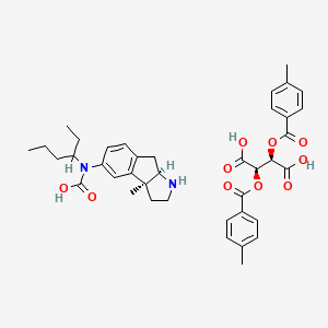 molecular formula C39H46N2O10 B12732350 [(3aR,8bS)-8b-methyl-2,3,3a,4-tetrahydro-1H-indeno[2,1-b]pyrrol-7-yl]-hexan-3-ylcarbamic acid;(2R,3R)-2,3-bis[(4-methylbenzoyl)oxy]butanedioic acid CAS No. 139760-88-6
