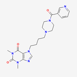 molecular formula C21H27N7O3 B12732437 Piperazine, 1-(3-pyridinylcarbonyl)-4-(4-(1,2,3,6-tetrahydro-1,3-dimethyl-2,6-dioxo-7H-purin-7-yl)butyl)- CAS No. 70454-33-0