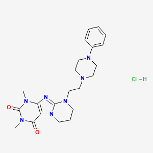 molecular formula C22H30ClN7O2 B12732489 Pyrimido(2,1-f)purine-2,4(1H,3H)-dione, 6,7,8,9-tetrahydro-1,3-dimethyl-9-(2-(4-phenyl-1-piperazinyl)ethyl)-, monohydrochloride CAS No. 148711-97-1