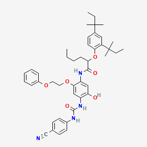 molecular formula C44H54N4O6 B12732525 2-(2,4-Bis(1,1-dimethylpropyl)phenoxy)-N-(4-((((4-cyanophenyl)amino)carbonyl)amino)-5-hydroxy-2-(2-phenoxyethoxy)phenyl)hexanamide CAS No. 93783-18-7
