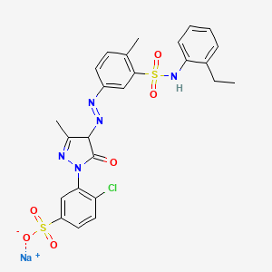 molecular formula C25H23ClN5NaO6S2 B12732579 Sodium 4-chloro-3-(4-((3-(((2-ethylphenyl)amino)sulphonyl)-p-tolyl)azo)-4,5-dihydro-3-methyl-5-oxo-1H-pyrazol-1-yl)benzenesulphonate CAS No. 94278-14-5