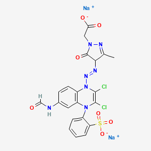 molecular formula C21H15Cl2N7O7S.2Na<br>C21H15Cl2N7Na2O7S B12732613 Disodium 4-((4-(2,3-dichloroquinoxaline-6-carboxamido)-2-sulphonatophenyl)azo)-3-methyl-5-oxo-2-pyrazolin-1-acetate CAS No. 32686-78-5