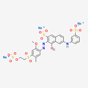 molecular formula C26H22N3Na3O14S4 B12732655 Trisodium 4-hydroxy-3-((2-methoxy-5-methyl-4-((2-(sulphonatooxy)ethyl)sulphonyl)phenyl)azo)-6-((3-sulphonatophenyl)amino)naphthalene-2-sulphonate CAS No. 25251-40-5