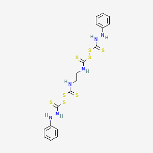 molecular formula C18H20N6S8 B12732776 2,3,9,10-Tetrathia-5,8-diazadodecanebis(thioic) acid, 4,9-dithioxo-, bis(2-phenylhydrazide) CAS No. 180510-64-9
