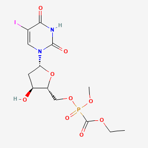 molecular formula C13H18IN2O9P B12732939 ethyl [[(2R,3S,5R)-3-hydroxy-5-(5-iodo-2,4-dioxo-pyrimidin-1-yl)tetrahydrofuran-2-yl]methoxy-methoxy-phosphoryl]formate CAS No. 115365-15-6