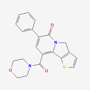 molecular formula C21H18N2O3S B12732963 Morpholine, 4-((4,6-dihydro-6-oxo-7-phenylthieno(2,3-a)indolizin-9-yl)carbonyl)- CAS No. 141388-99-0