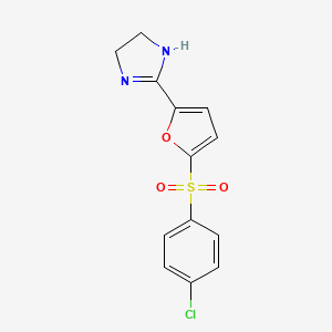 molecular formula C13H11ClN2O3S B12733070 1H-Imidazole, 4,5-dihydro-2-(5-((4-chlorophenyl)sulfonyl)-2-furanyl)- CAS No. 75745-80-1